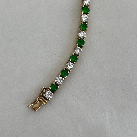 Ross Simons sterling silver 925 gold vermeil tennis link emerald CZ bracelet - Picture 9 of 11